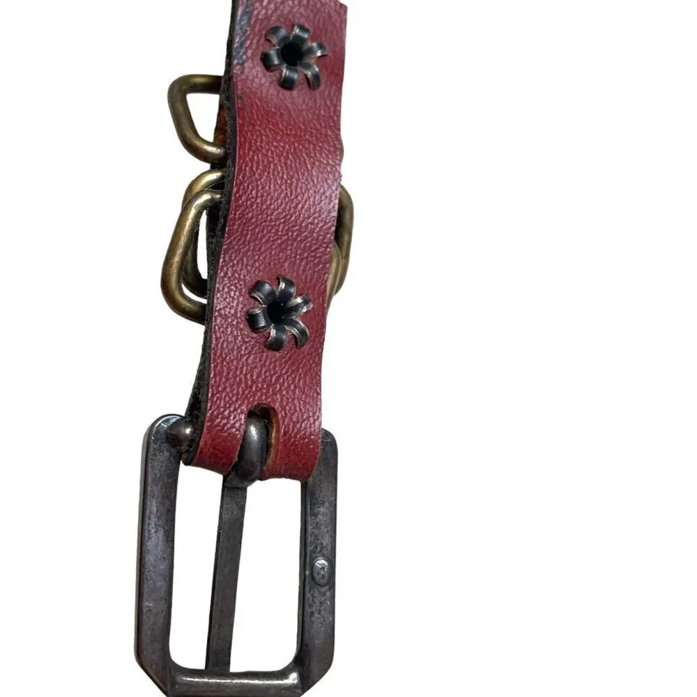 VTG 60s Leather Skinny Belt Brass Buckle Oxblood Color Women’s 33.5” S Academia